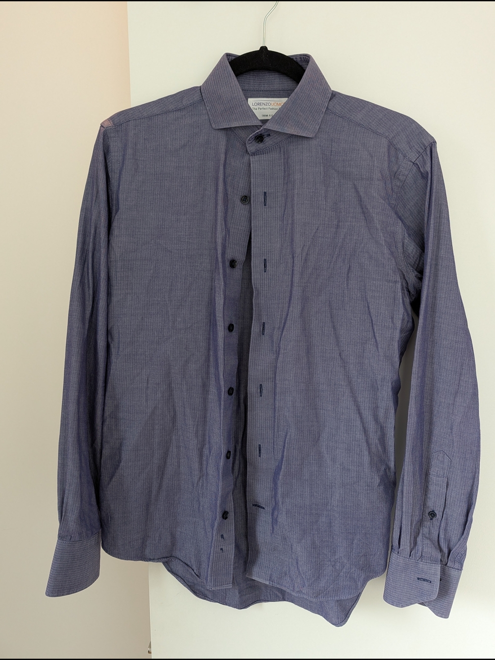 Lorenzo Uomo Tailored Micro-Check Dress Shirt in Slate Blue